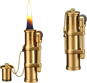 Vintage Trench Lighter - Wheel Kerosene Windproof Brass for Collection Decorative Gift Present (Fuel Not Included)