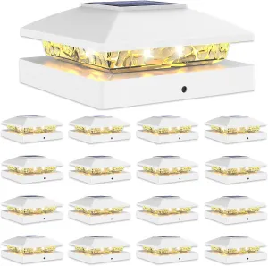 VOLISUN 4x4 Solar Post Cap Light 16pack,Solar Fence - Post Lights Outdoor Waterproof for Wooden/Vinyl,White Deck Cap Light Solar Powered with Warm White for Garden/Patio/Porch