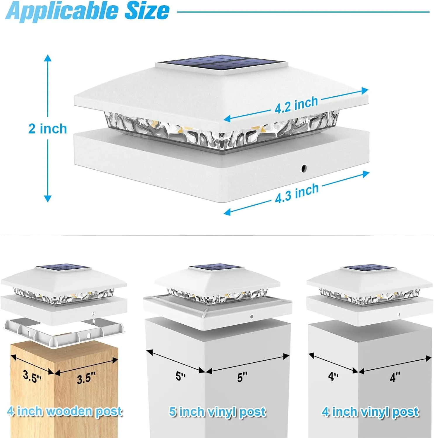 VOLISUN 4x4 Solar Post Cap Light 16pack,Solar Fence - Post Lights Outdoor Waterproof for Wooden/Vinyl,White Deck Cap Light Solar Powered with Warm White for Garden/Patio/Porch