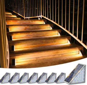 VOLISUN Outdoor Stair Lights 8 Pack, Solar Step Lights Waterproof IP67,80 Lumen, Led Step Lights Outdoor for Garden Backyard Stair, Staircase, Front Step, Front Porch and Deck(Warm White)
