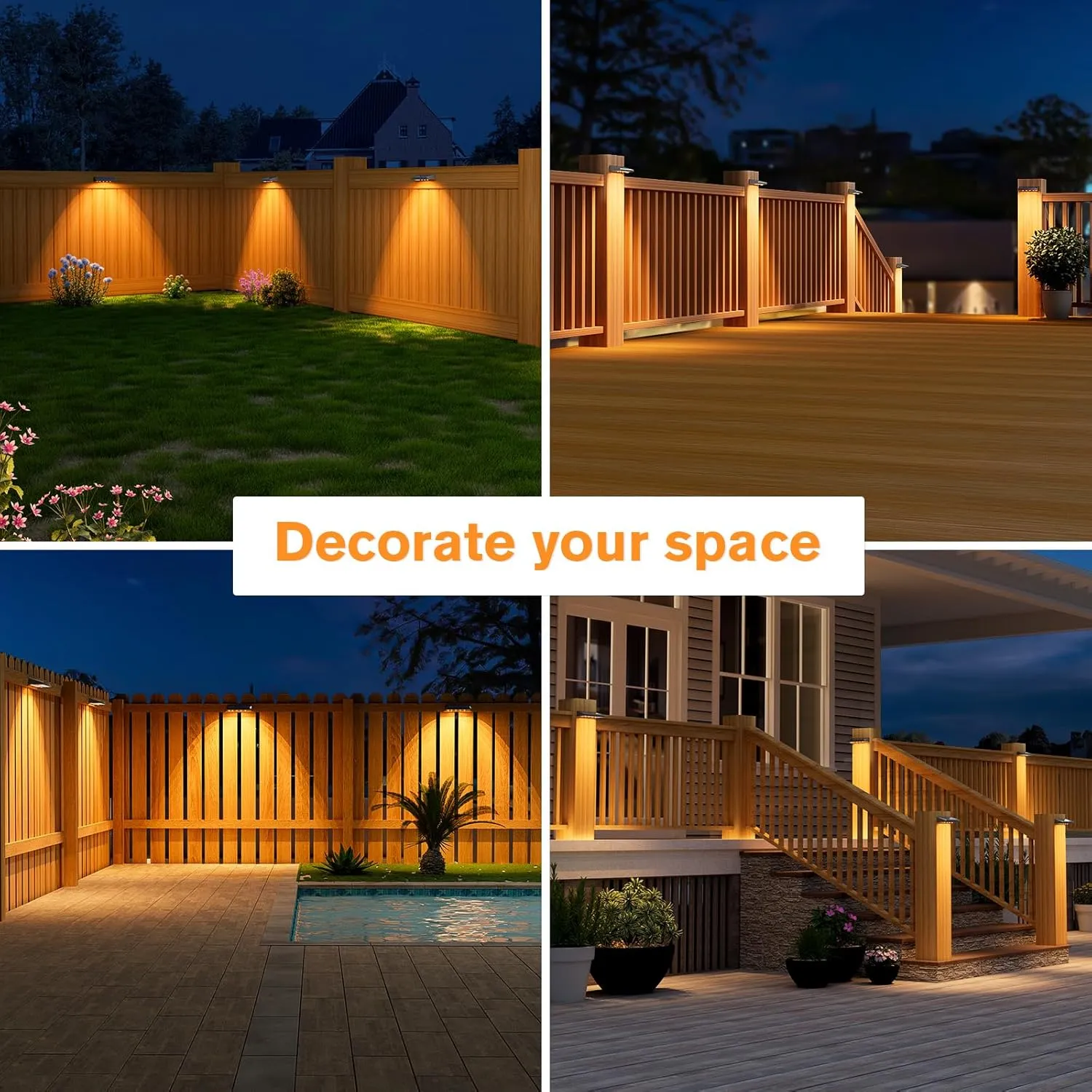 VOLISUN Solar Fence Lights 8-Pack - 100 Lumens Solar Powered Outdoor Lights, Weatherproof Warm White LED Auto On/Off for Fence, Deck, Yard, Patio & Garden (Dusk to Dawn)