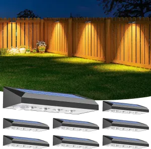 VOLISUN Solar Fence Lights 8-Pack - 100 Lumens Solar Powered Outdoor Lights, Weatherproof Warm White LED Auto On/Off for Fence, Deck, Yard, Patio & Garden (Dusk to Dawn)