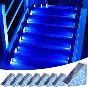 VOLISUN Solar Stair Lights 8 Pack, Solar Step Lights Outdoor Waterproof IP67, LED Outdoor Step Light,Outdoor Light Decor for Garden Stair, Deck, Front Step and Front Porch（Blue Lighting）