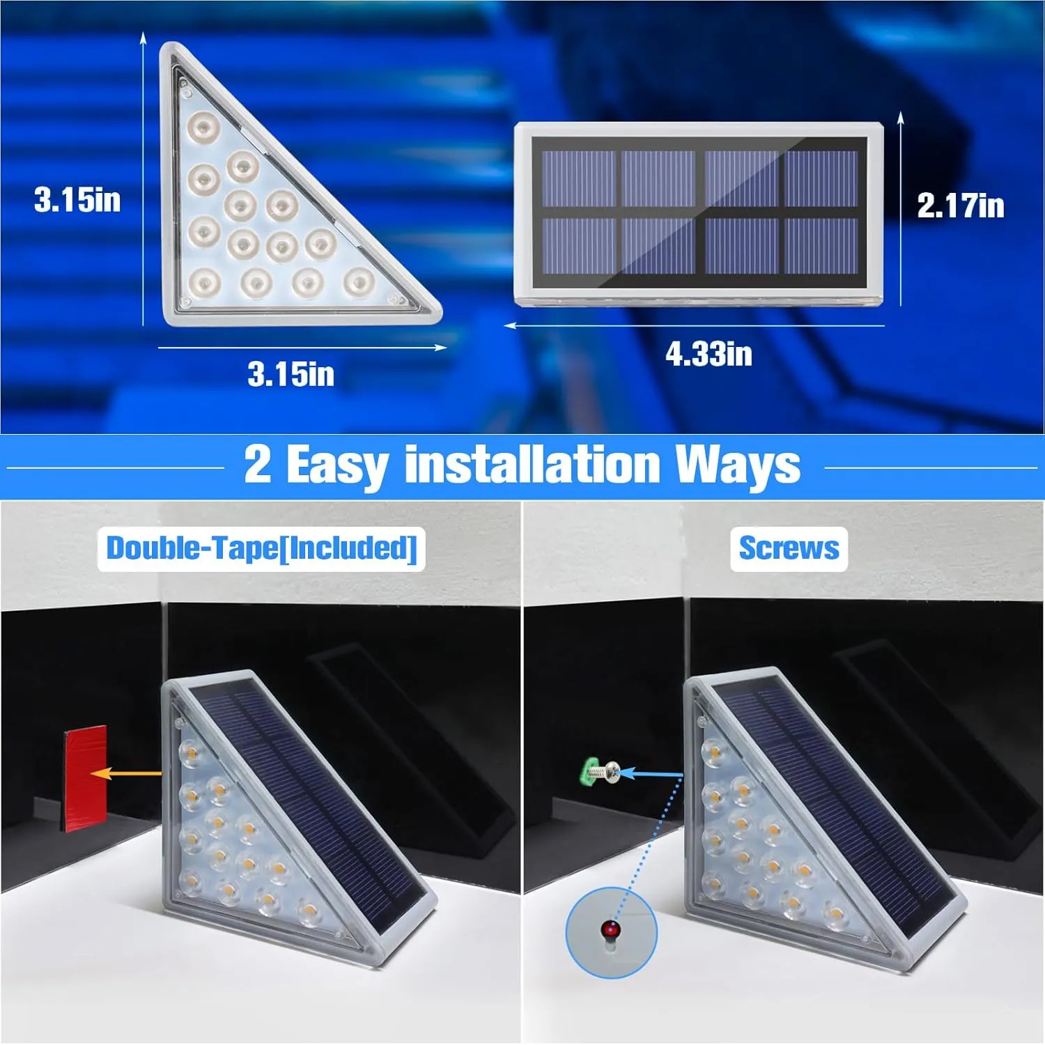 VOLISUN Solar Stair Lights 8 Pack, Solar Step Lights Outdoor Waterproof IP67, LED Outdoor Step Light,Outdoor Light Decor for Garden Stair, Deck, Front Step and Front Porch（Blue Lighting）