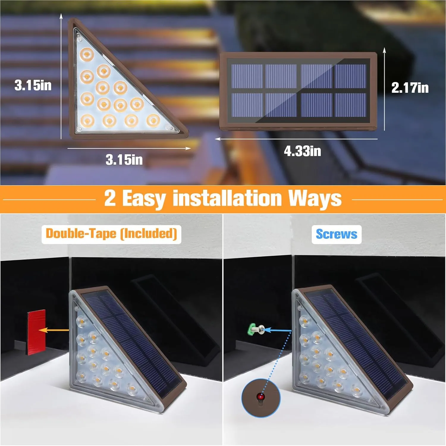VOLISUN Solar Step Lights Outdoor Waterproof, LED Outdoor Stair Lights, Solar Step Light for Outside, Deck Light Decor for Stair,Front Porch and Patio(Brown,6 Pack)