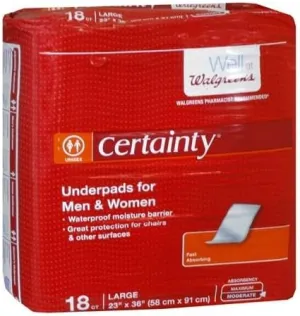 Walgreens Certainty Underpads for Men & Women overnight Absorbency Large 18.0 ea(4pack)