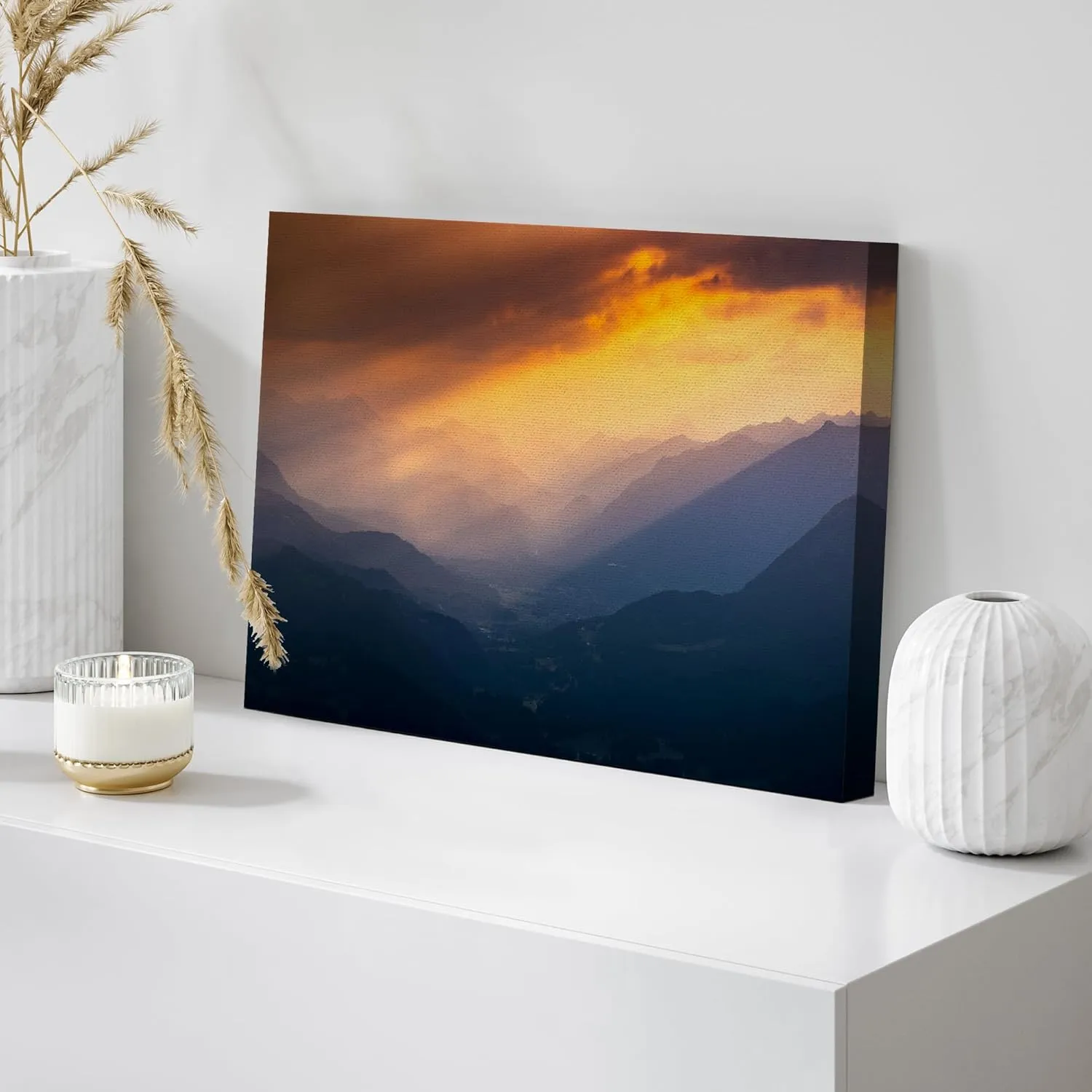 wall26 Canvas Print Wall Art Golden Light Over Mountain Valleys Photography Realism Scenic Landscape Modern Relax/Calm Colorful for Living Room, Bedroom, Office - 32"x48"