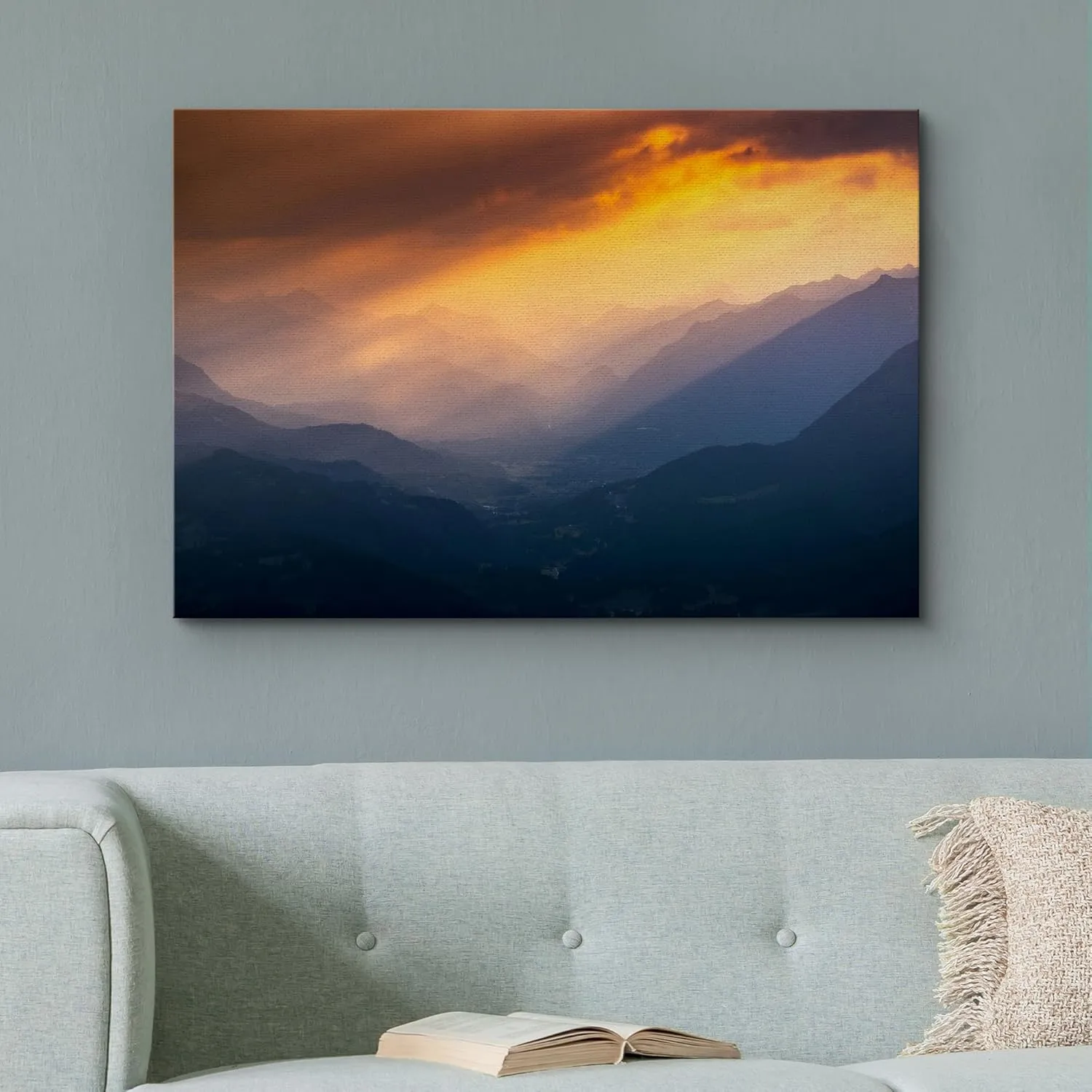 wall26 Canvas Print Wall Art Golden Light Over Mountain Valleys Photography Realism Scenic Landscape Modern Relax/Calm Colorful for Living Room, Bedroom, Office - 32"x48"