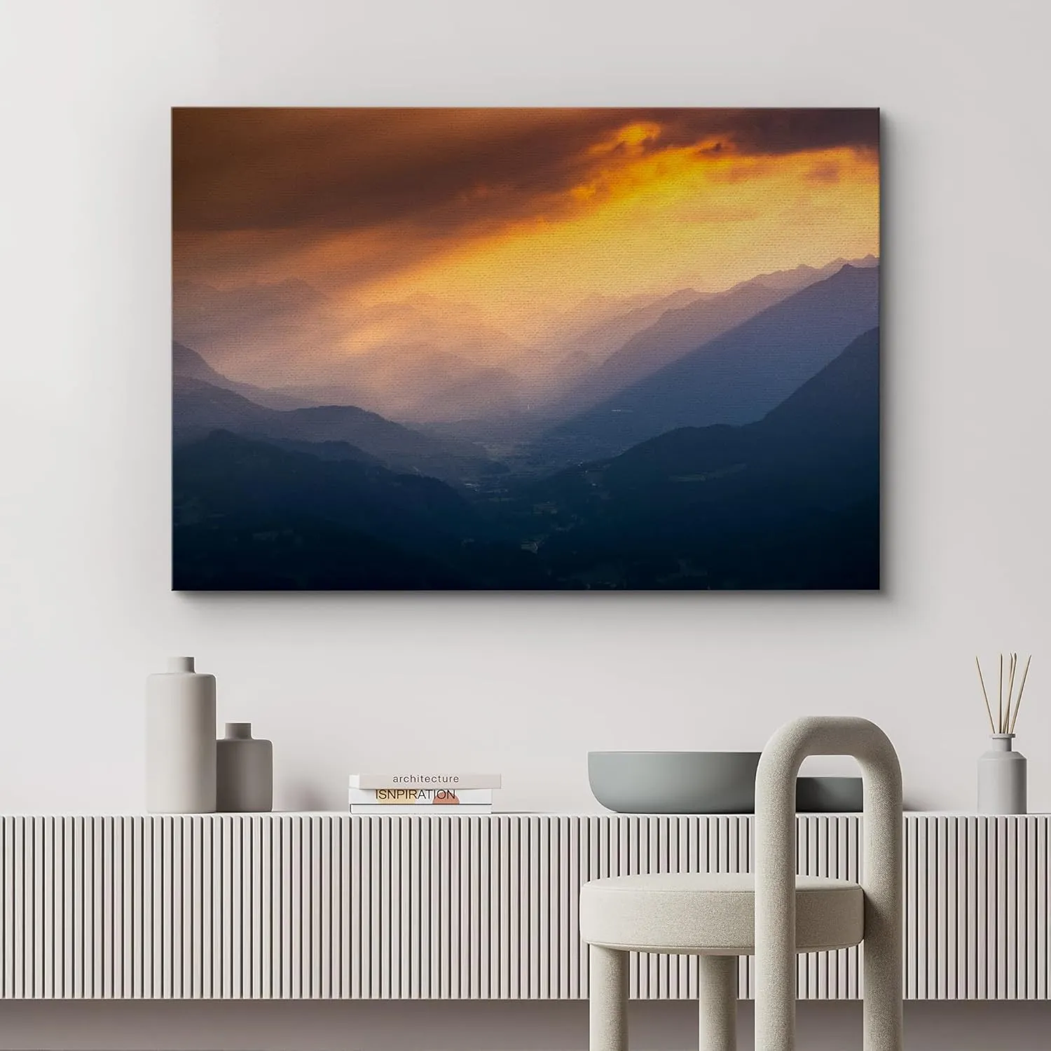 wall26 Canvas Print Wall Art Golden Light Over Mountain Valleys Photography Realism Scenic Landscape Modern Relax/Calm Colorful for Living Room, Bedroom, Office - 32"x48"