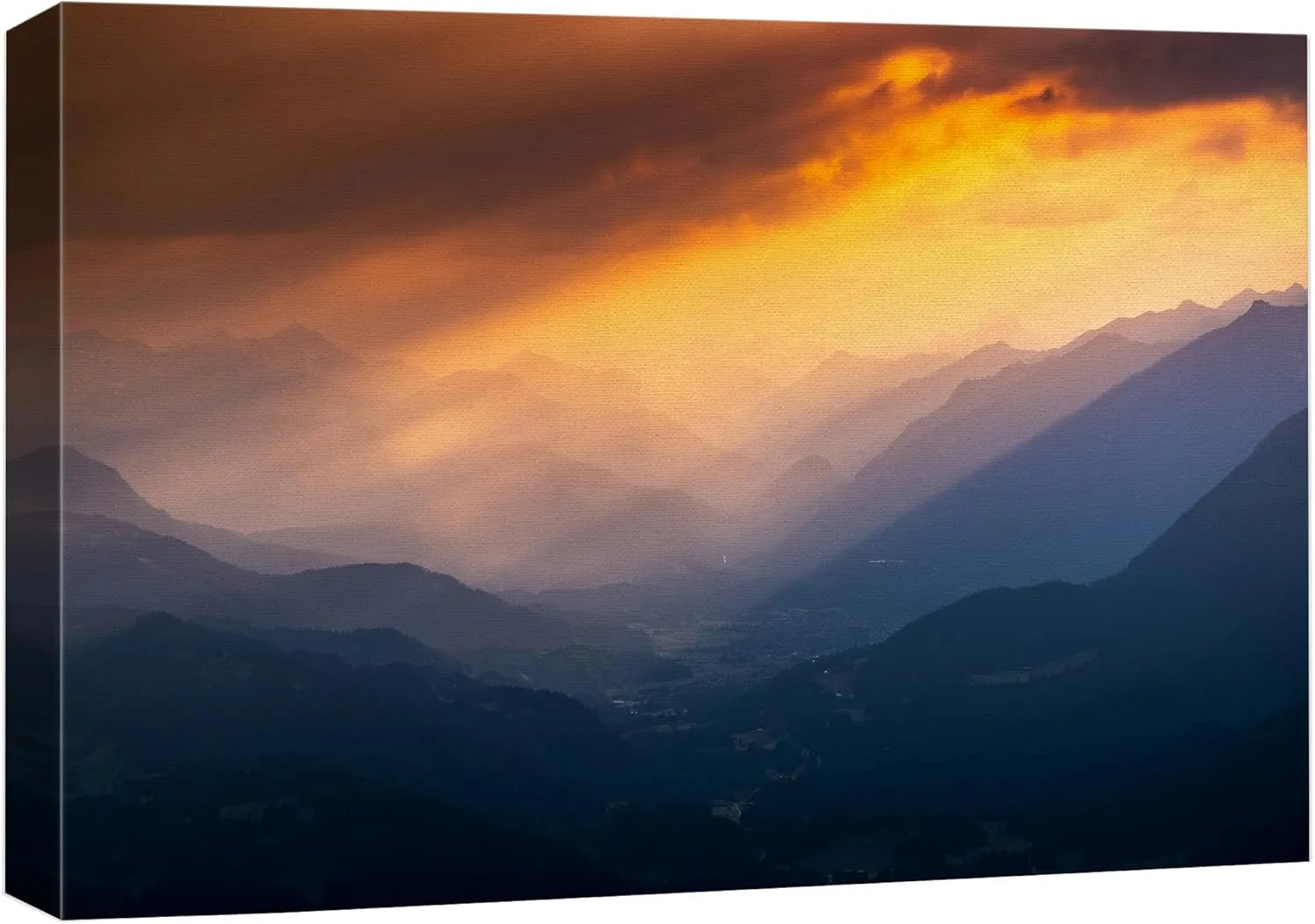 wall26 Canvas Print Wall Art Golden Light Over Mountain Valleys Photography Realism Scenic Landscape Modern Relax/Calm Colorful for Living Room, Bedroom, Office - 32"x48"