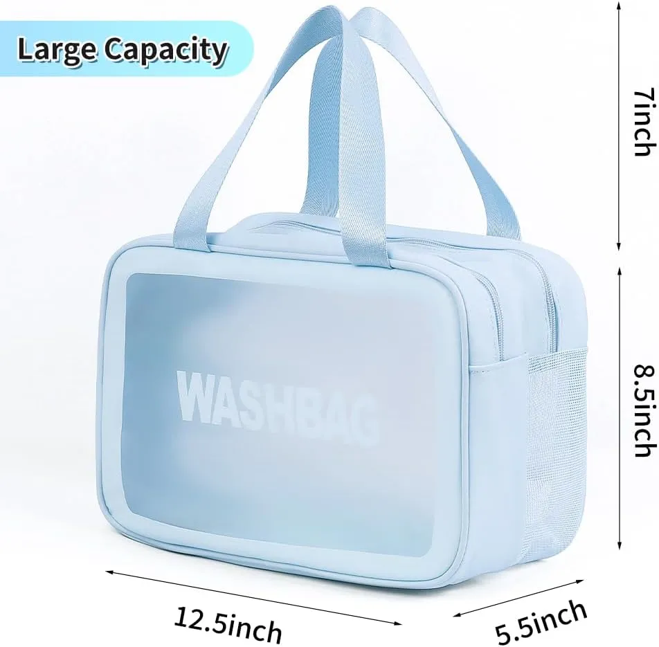 Wash Bag for Women & Men - Large Capacity Travel Toiletry Bag with Matte Translucent Window & Wet/Dry Pockets, Waterproof & Portable Organizer for Cosmetics,Gym & Shower Essentials