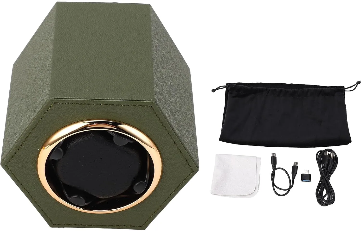 Watch Winding Box, Compact Hex Shaped Watch Winder Kit for Home Shop (Army Green W147D)