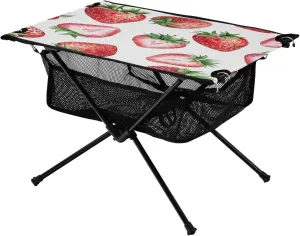 Watercolour Strawberry Pattern Portable Camping Table,Outdoor Folding Table,Beach Table,Suitable for Camping,Hiking,Picnic
