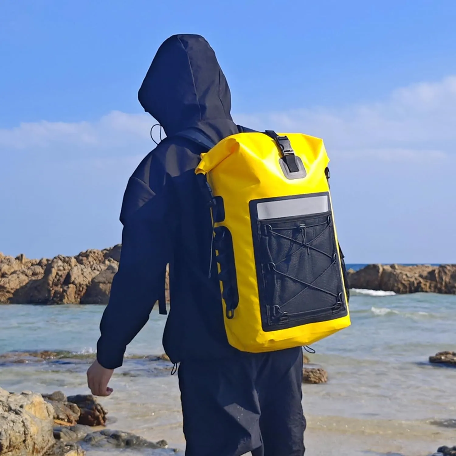 Waterproof Backpack 35 L PVC Lightweight Front Mesh Pocket Dry Bag for Kayaking, Travel, Hiking, Boating,Black