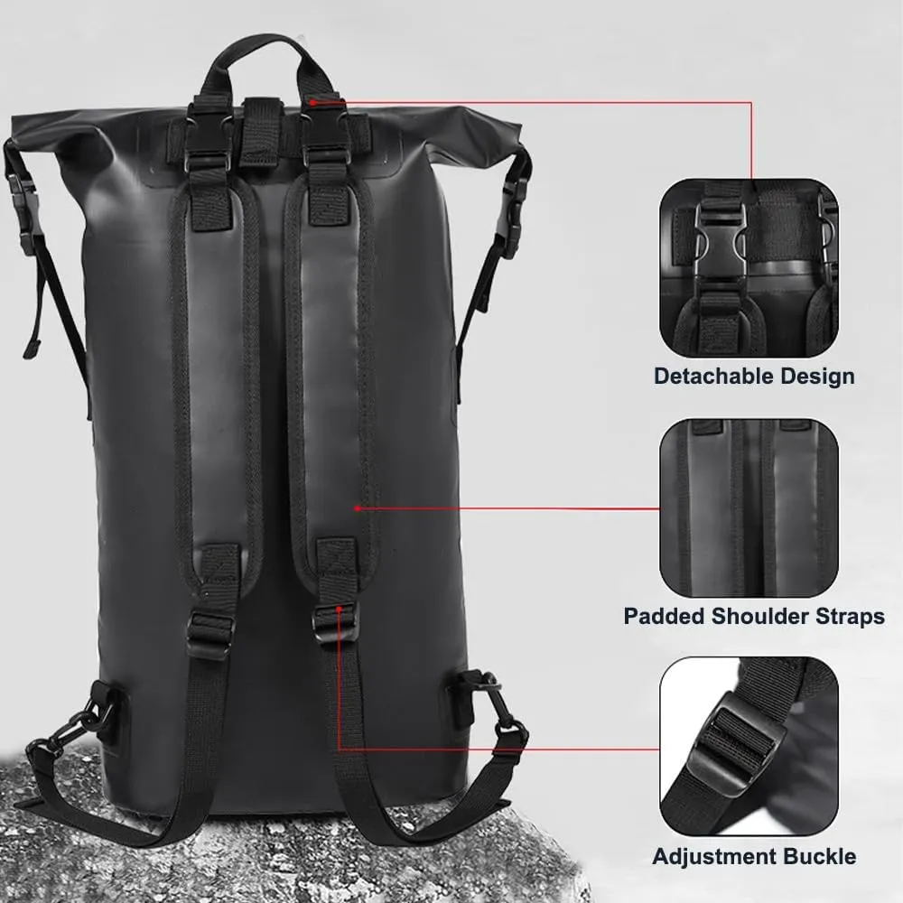 Waterproof Backpack, Roll-Top Dry Bag Waterproof Backpack Heavy Duty Roll-Top Closure Swim Bag with Front-Zipper Pocket