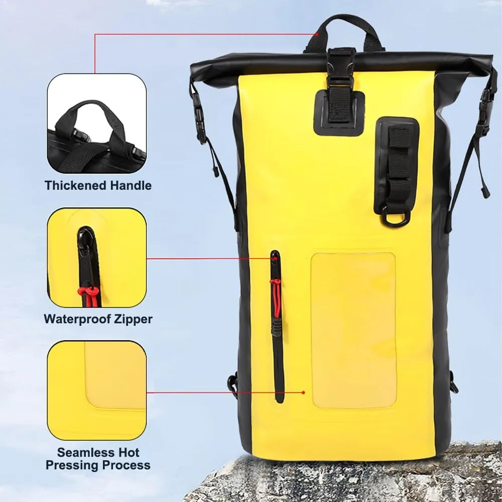 Waterproof Backpack, Roll-Top Dry Bag Waterproof Backpack Heavy Duty Roll-Top Closure Swim Bag with Front-Zipper Pocket