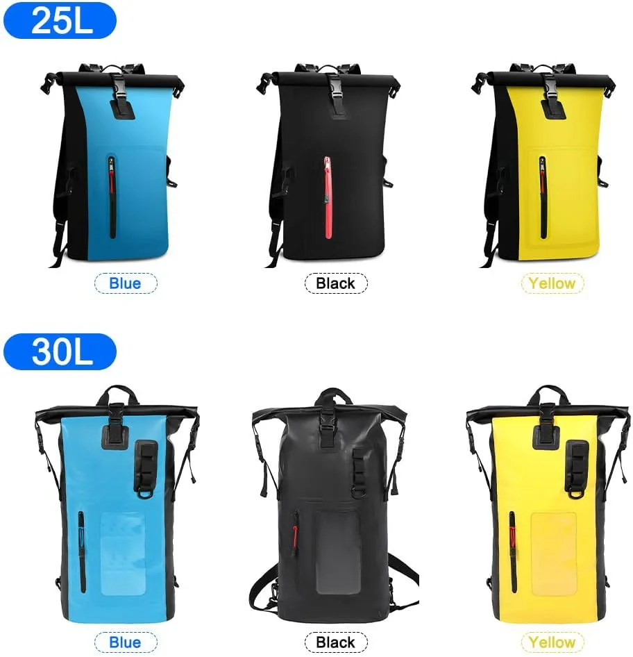 Waterproof Backpack, Roll-Top Dry Bag Waterproof Backpack Heavy Duty Roll-Top Closure Swim Bag with Front-Zipper Pocket