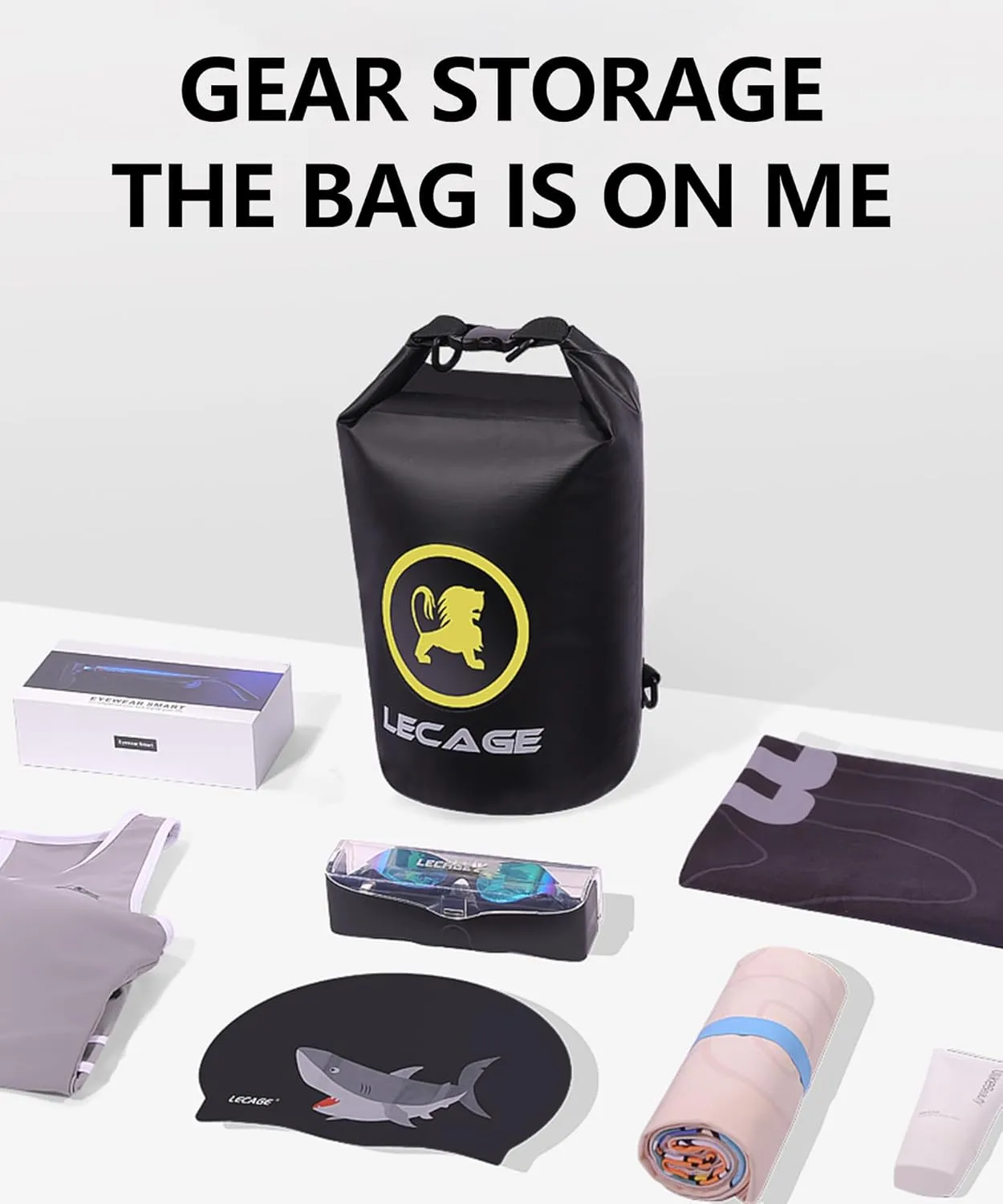 Waterproof Bag Lightweight Roll Top Waterproof Backpack Dry-Wet Separation See-Through Dry Bag for Swimming Travel (Black)