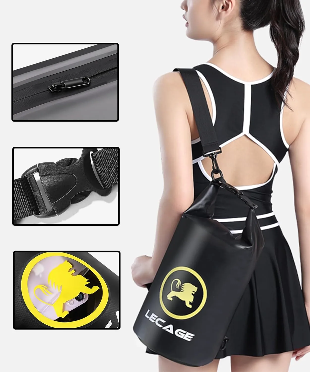 Waterproof Bag Lightweight Roll Top Waterproof Backpack Dry-Wet Separation See-Through Dry Bag for Swimming Travel (Black)