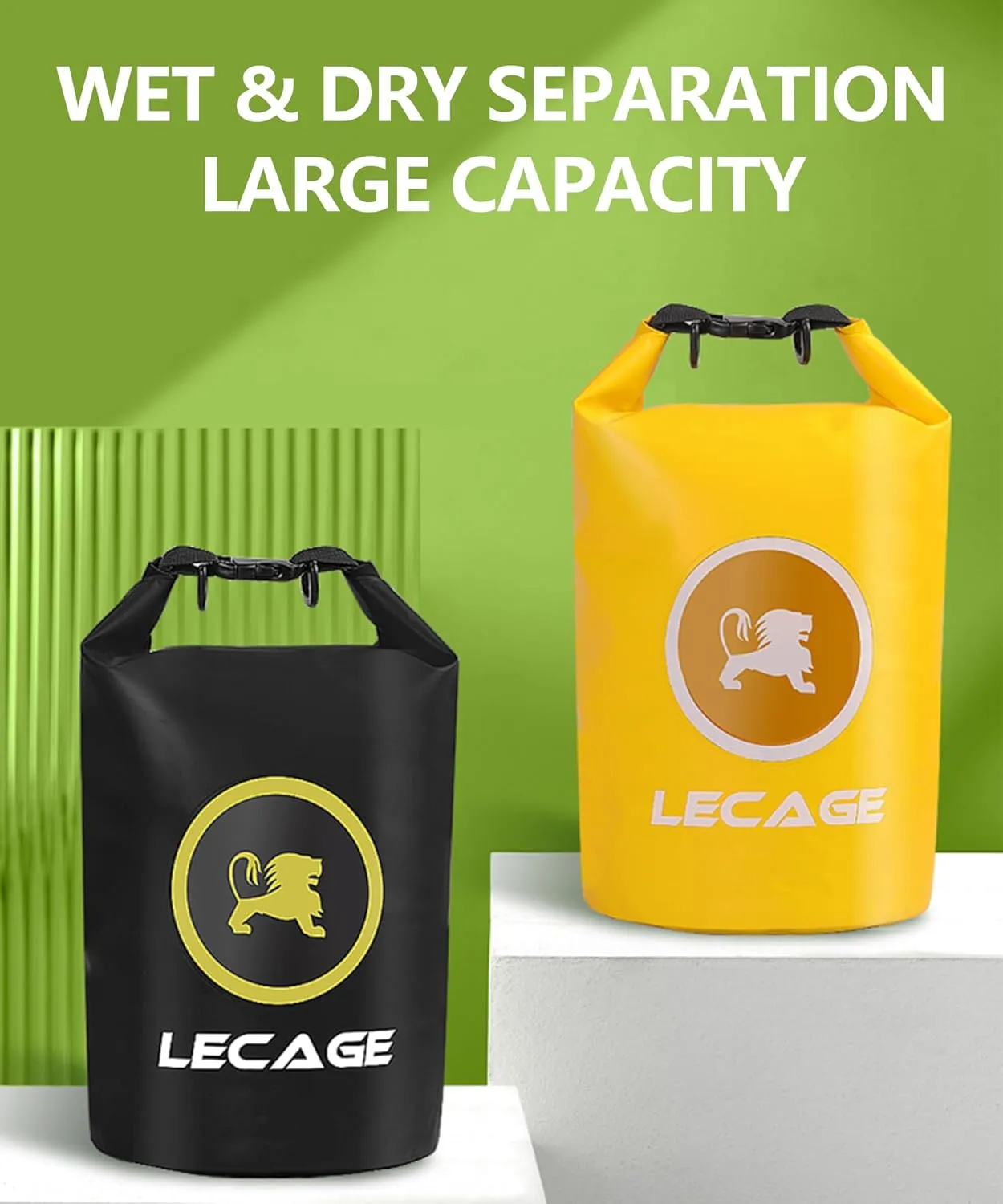 Waterproof Bag Lightweight Roll Top Waterproof Backpack Dry-Wet Separation See-Through Dry Bag for Swimming Travel (Green)