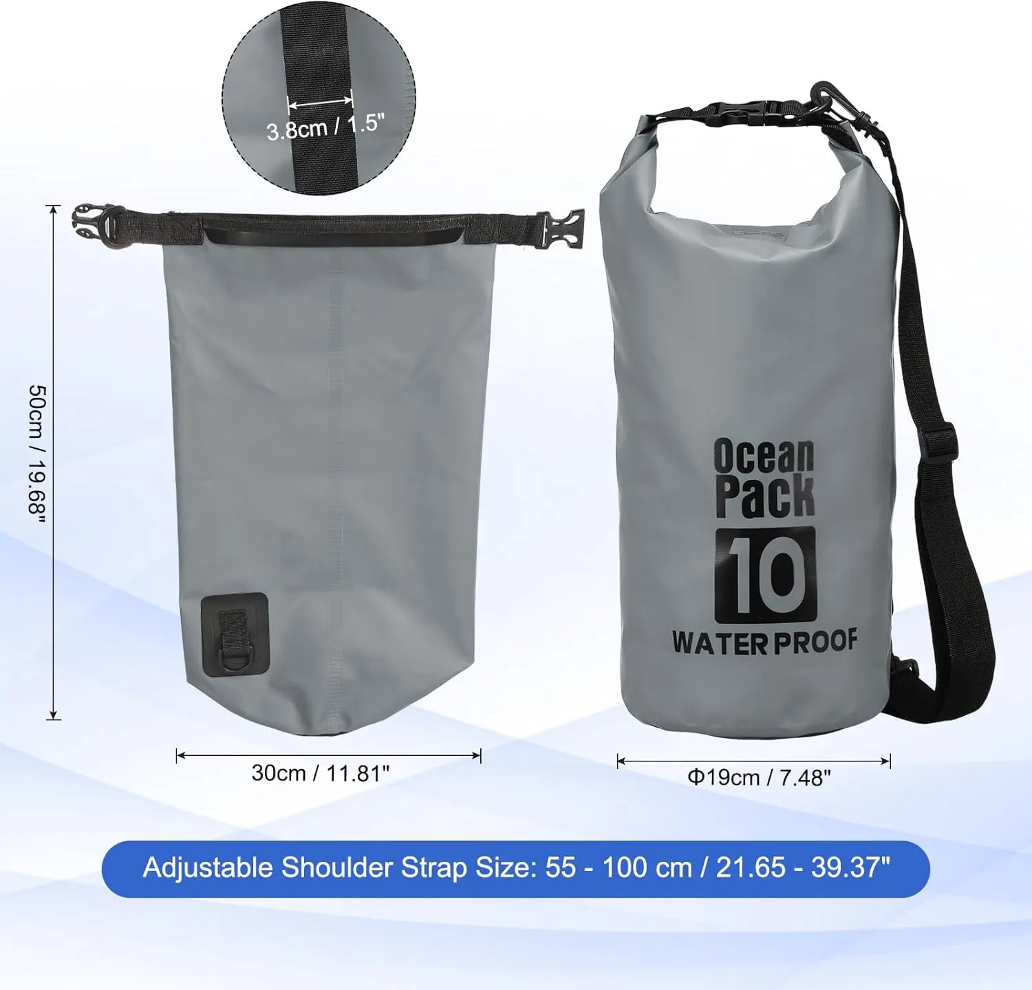 Waterproof Dry Bag, 10L Fit for Women Men Water Proof Bags Lightweight Dry Storage Floating Backpack with Whistle for Travel Backpacking Boating Kayaking Camping (Gray)