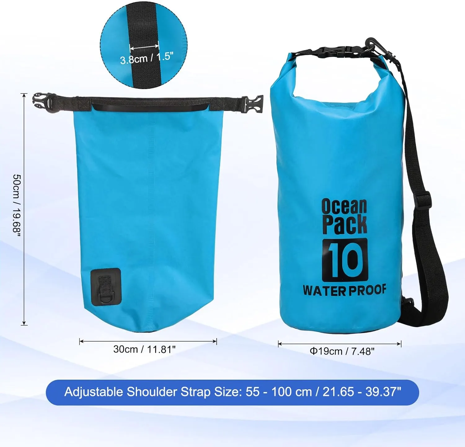 Waterproof Dry Bag, 10L Fit for Women Men Water Proof Bags Lightweight Dry Storage Floating Backpack with Whistle for Travel Backpacking Boating Kayaking (Lake Blue)