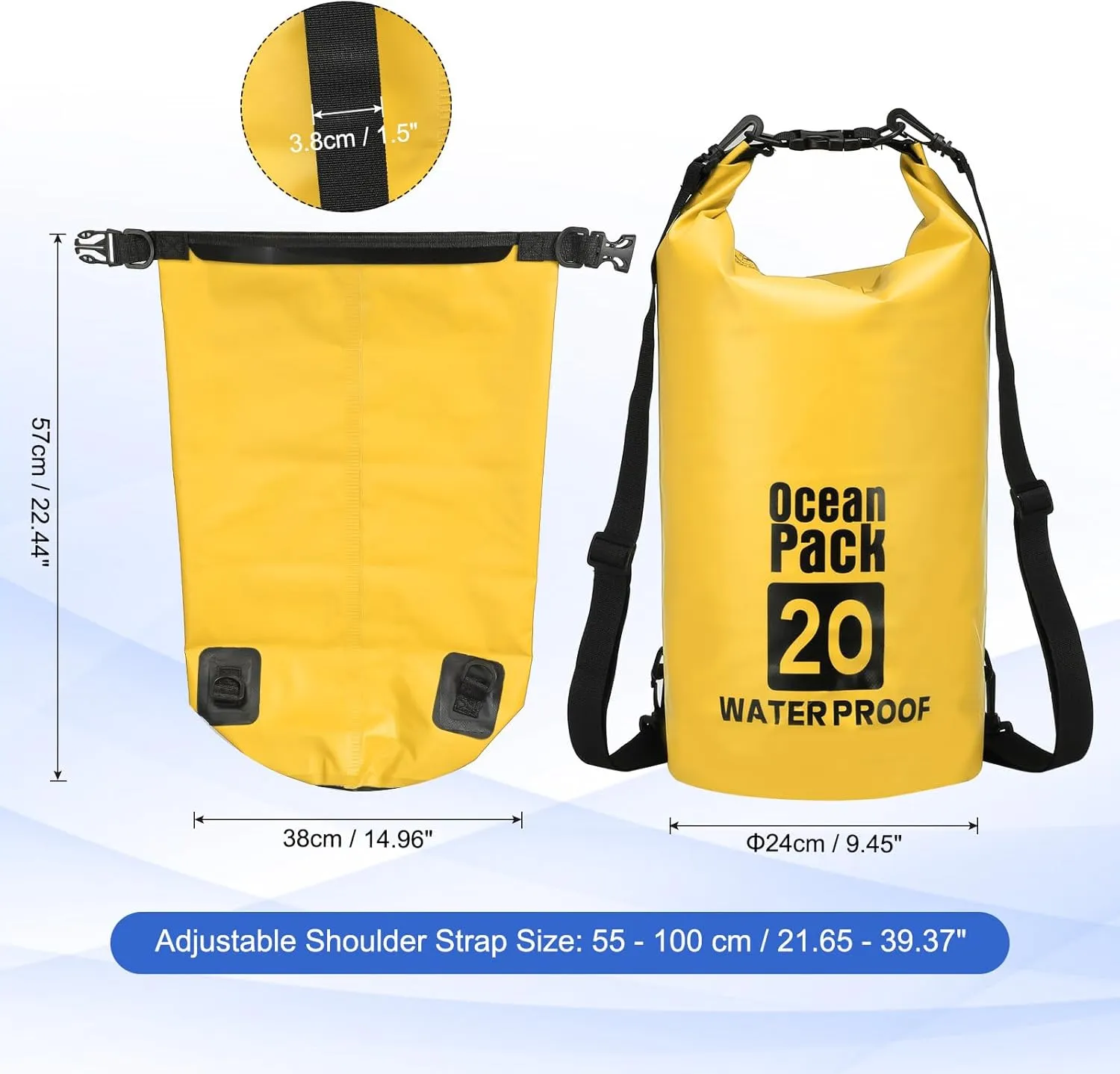 Waterproof Dry Bag, 20L Fit for Women Men Water Proof Bags Lightweight Dry Storage Floating Backpack with Whistle for Travel Backpacking Boating Kayaking Camping (Yellow)