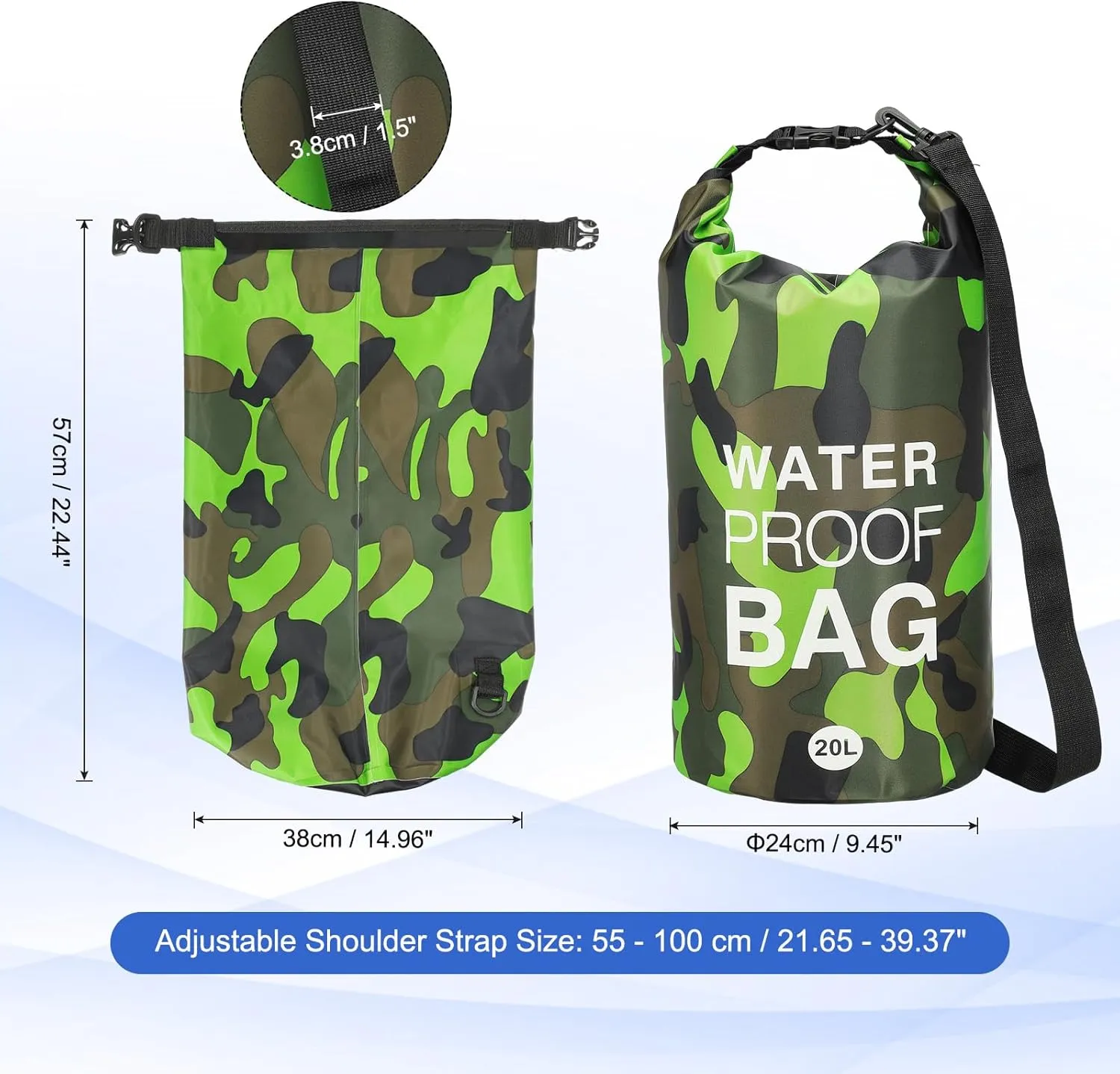 Waterproof Dry Bag, 20L Fit for Women Men Water Proof Bags Lightweight Dry Storage Floating Backpack with Whistle for Travel Boating Kayaking (Green Camouflage)