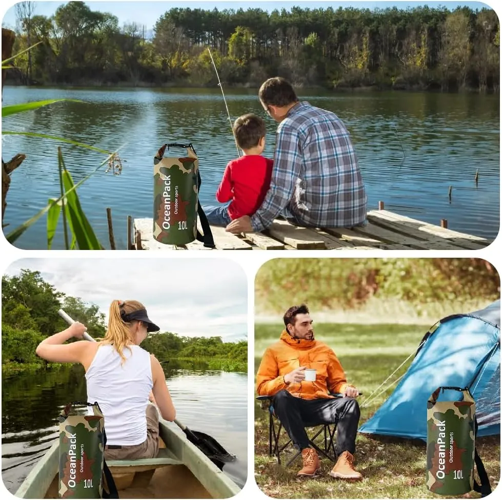 Waterproof Dry Bag 2L/5L/10L/20L/30L, Dry Sack for Kayaking Rafting Boating Beach Surfing Swimming, Camping, Hiking, Beach, Fishing Green Backpack with Waterproof Phone Case