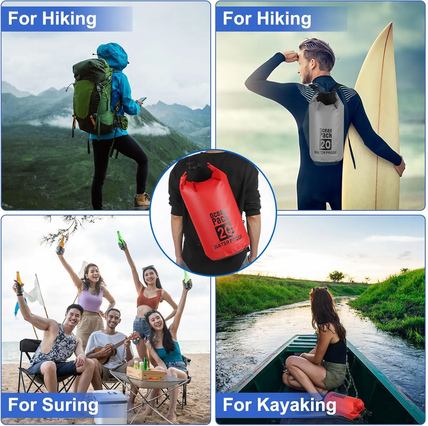Waterproof Dry Bag, 30L Fit for Women Men Water Proof Bags Lightweight Dry Storage Floating Backpack with Whistle for Travel Boating Kayaking (Dark Blue Camouflage)