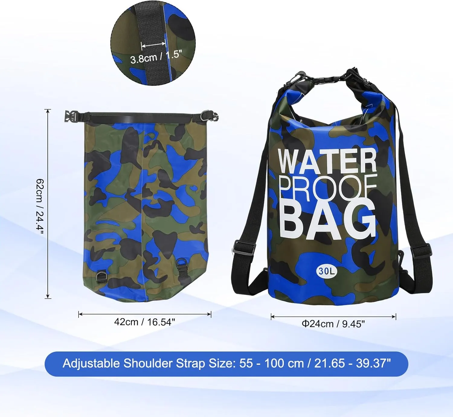 Waterproof Dry Bag, 30L Fit for Women Men Water Proof Bags Lightweight Dry Storage Floating Backpack with Whistle for Travel Boating Kayaking (Dark Blue Camouflage)