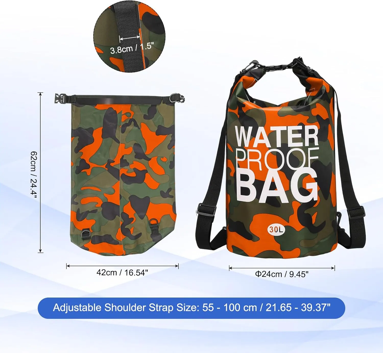 Waterproof Dry Bag, 30L Fit for Women Men Water Proof Bags Lightweight Dry Storage Floating Backpack with Whistle for Travel Boating Kayaking (Orange Camouflage)