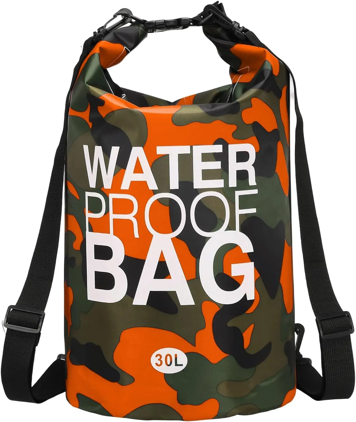Waterproof Dry Bag, 30L Fit for Women Men Water Proof Bags Lightweight Dry Storage Floating Backpack with Whistle for Travel Boating Kayaking (Orange Camouflage)