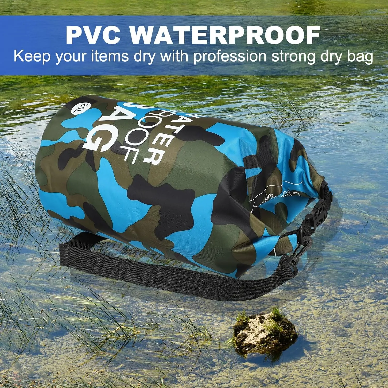 Waterproof Dry Bag, 30L Fit for Women Men Water Proof Bags Lightweight Dry Storage Floating Backpack with Whistle for Travel Boating Kayaking (Orange Camouflage)