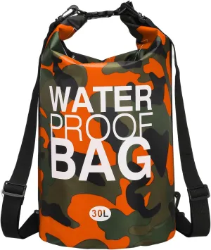 Waterproof Dry Bag, 30L Fit for Women Men Water Proof Bags Lightweight Dry Storage Floating Backpack with Whistle for Travel Boating Kayaking (Orange Camouflage)
