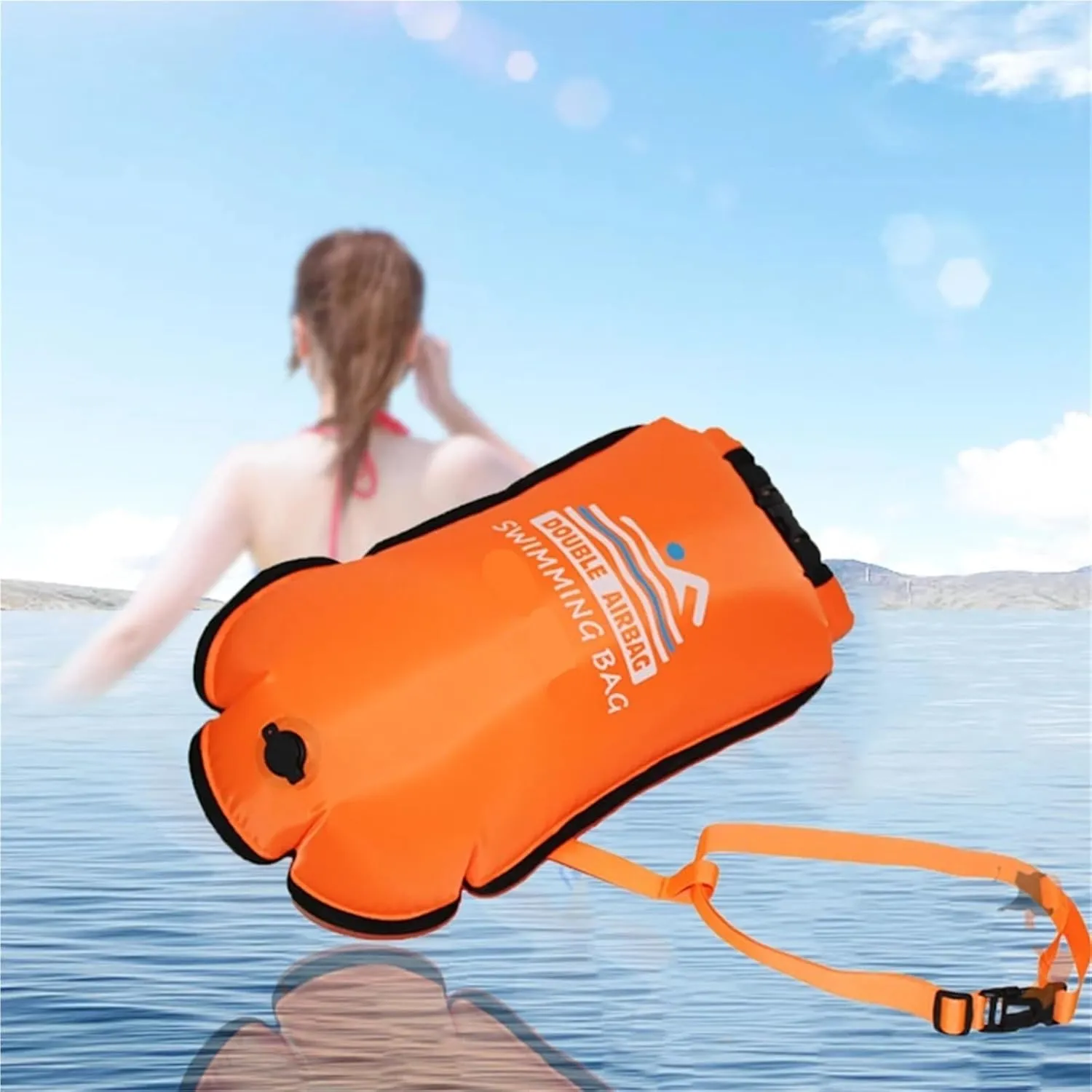 Waterproof Dry Bag Inflatable Open Swimming Buoy Tow Float Dry Bag with Waist Belt for Boating Rafting Swimming Bucket Water Sport Safety Bag for Swimming,Boating(Green-15L)