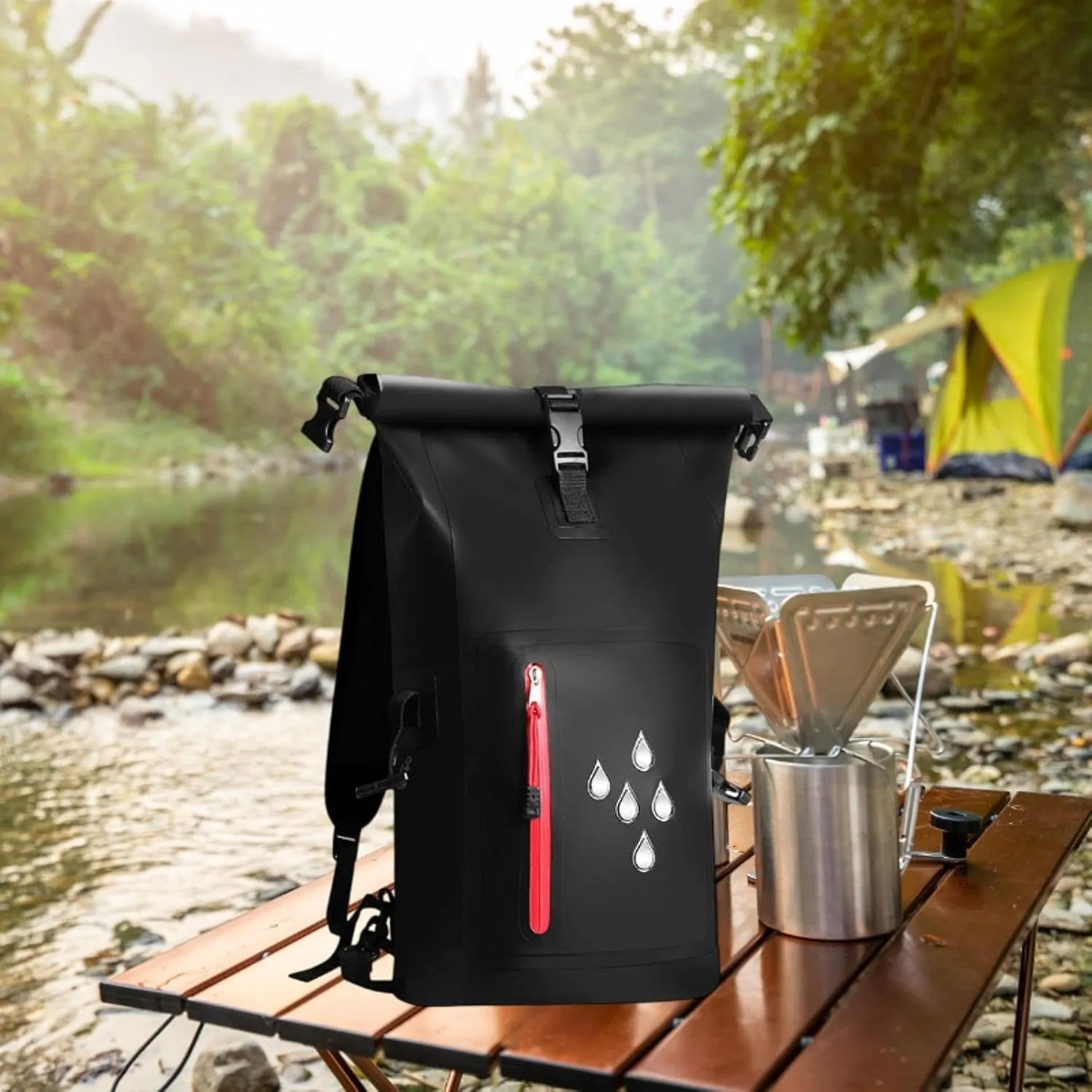 Waterproof Dry Bag Kayak Float Bag 25L Wear Resistant Waterproof Backpack Dry Sack for Outdoor Camping Boating Surfing Ski, Black