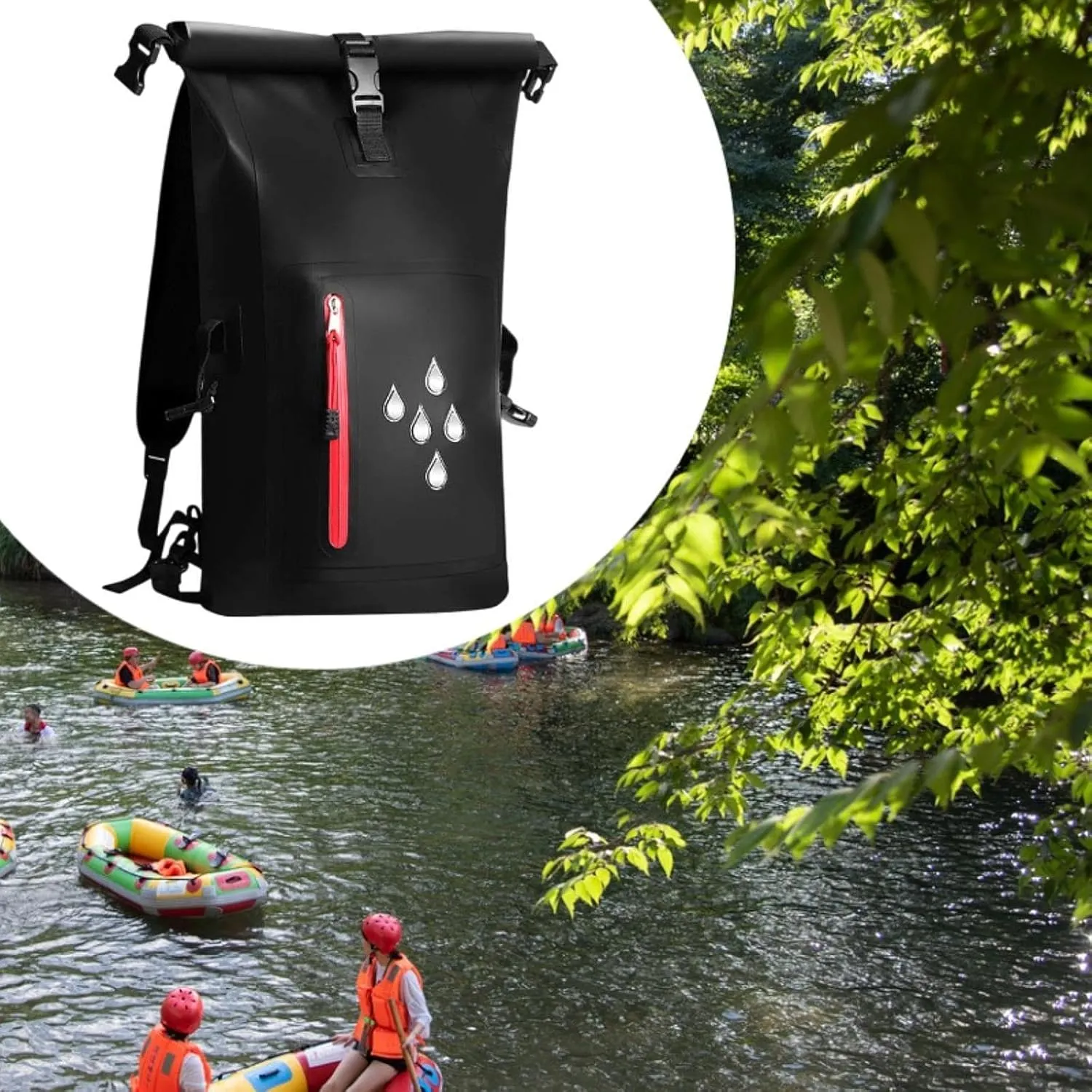 Waterproof Dry Bag Kayak Float Bag 25L Wear Resistant Waterproof Backpack Dry Sack for Outdoor Camping Boating Surfing Ski, Black