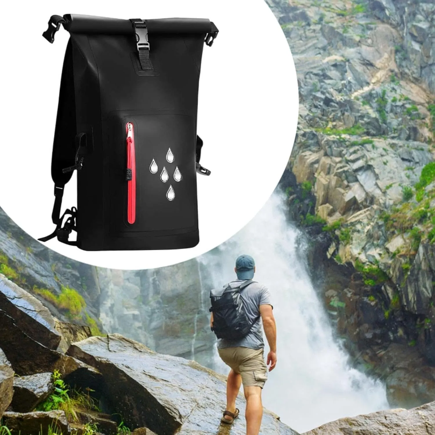 Waterproof Dry Bag Kayak Float Bag 25L Wear Resistant Waterproof Backpack Dry Sack for Outdoor Camping Boating Surfing Ski, Black
