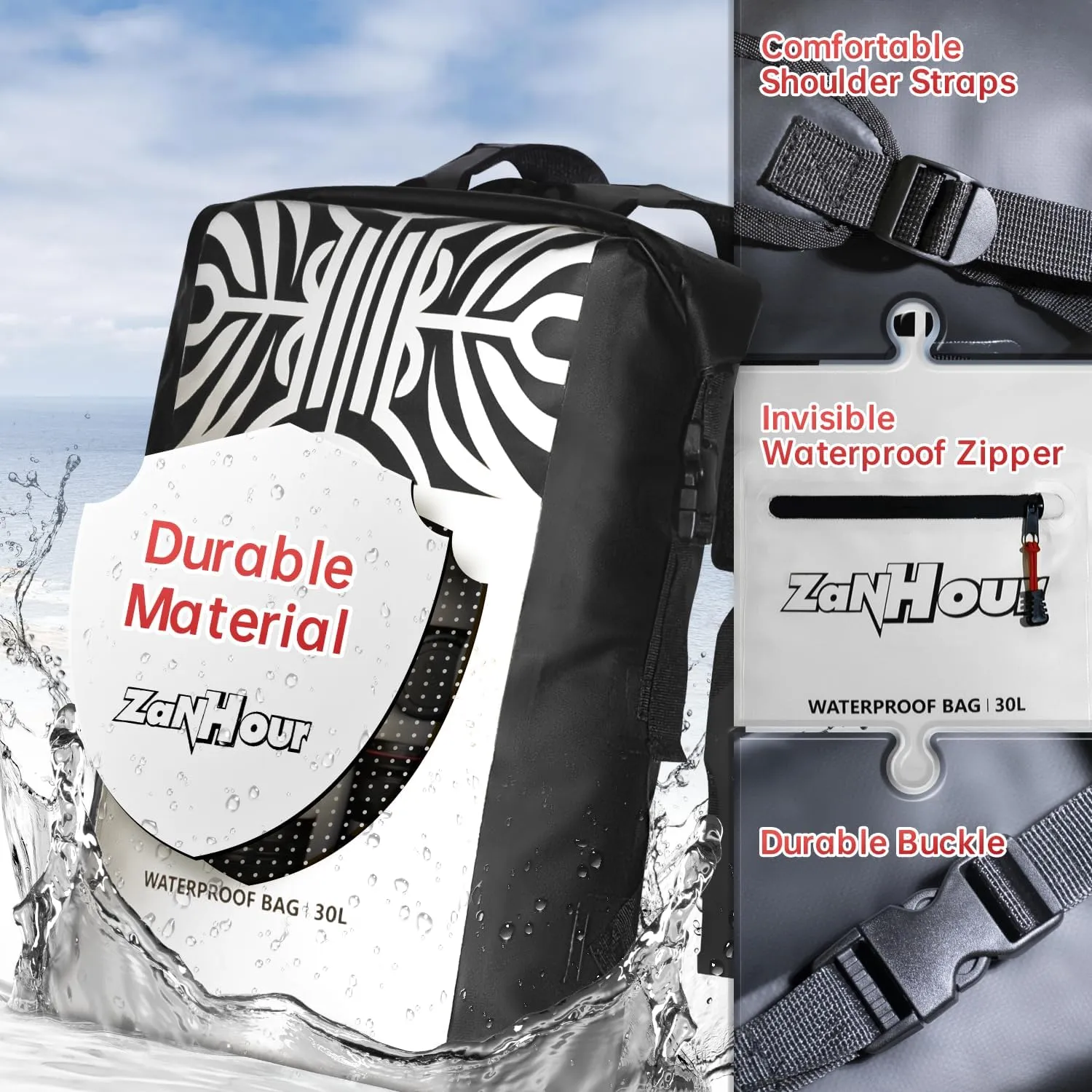 Waterproof Dry Bag with Roll Top - 25L /30L Waterproof Backpack for Kayaking, Swimming, Beach, Hiking