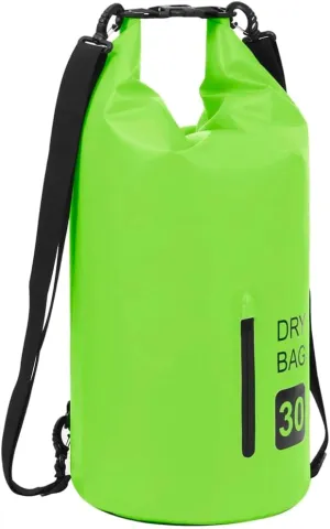 Waterproof Dry Bag with Zipper, 7.9 Gallon Capacity, Durable PVC for Outdoor Adventures, Green and Black