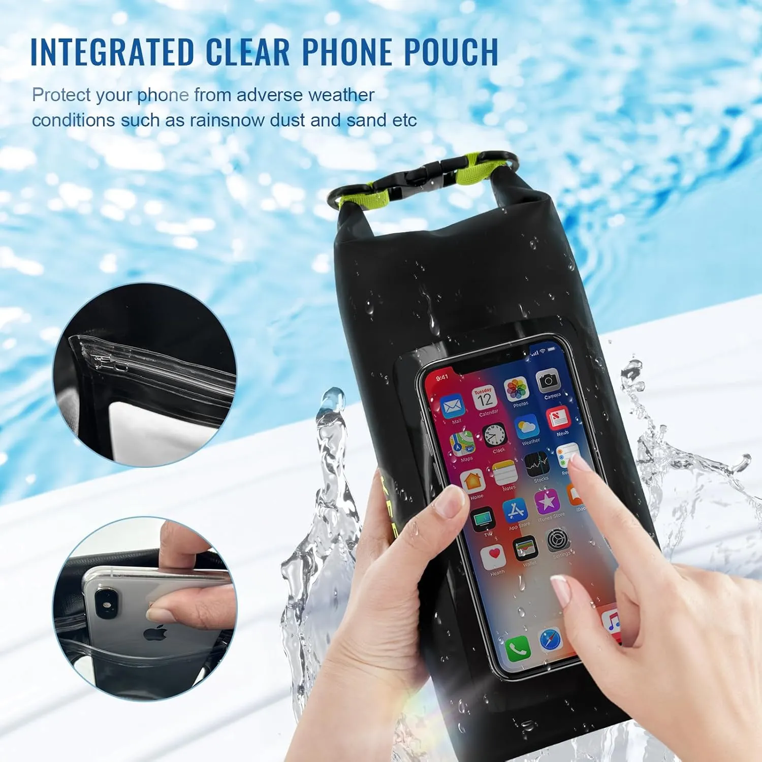 Waterproof Dry Bag,Roll Top Waterproof Backpack Phone Case Pouch for Travel,Kayaking,Rafting,Camping,Surfing,Boating,Hiking,Beach and Fishing (2 L Black Green)