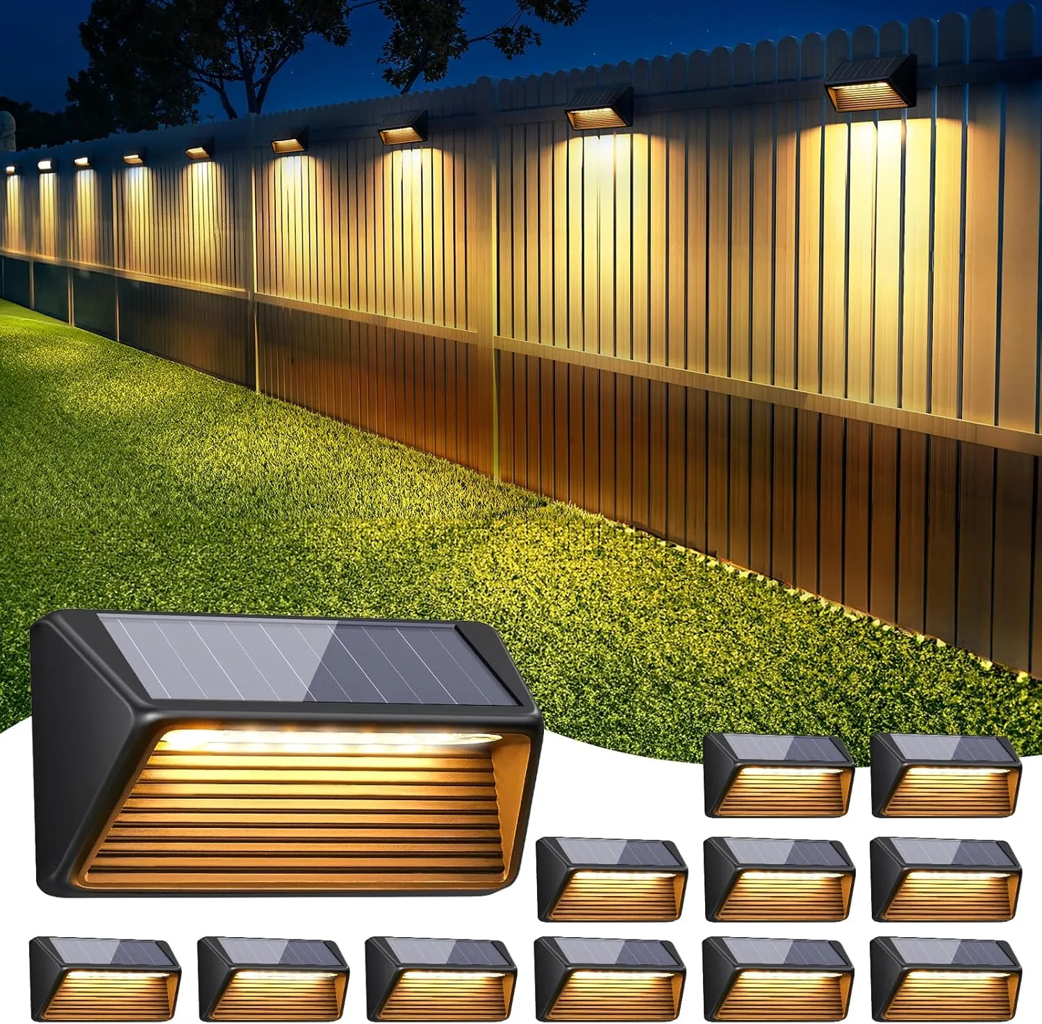 WdtPro Solar Fence Lights Outdoor, 12 Pack Bright Led Lights Solar Powered for Step, Wall, Stairs, Patio, Yard (White/Warm White/Neutral)