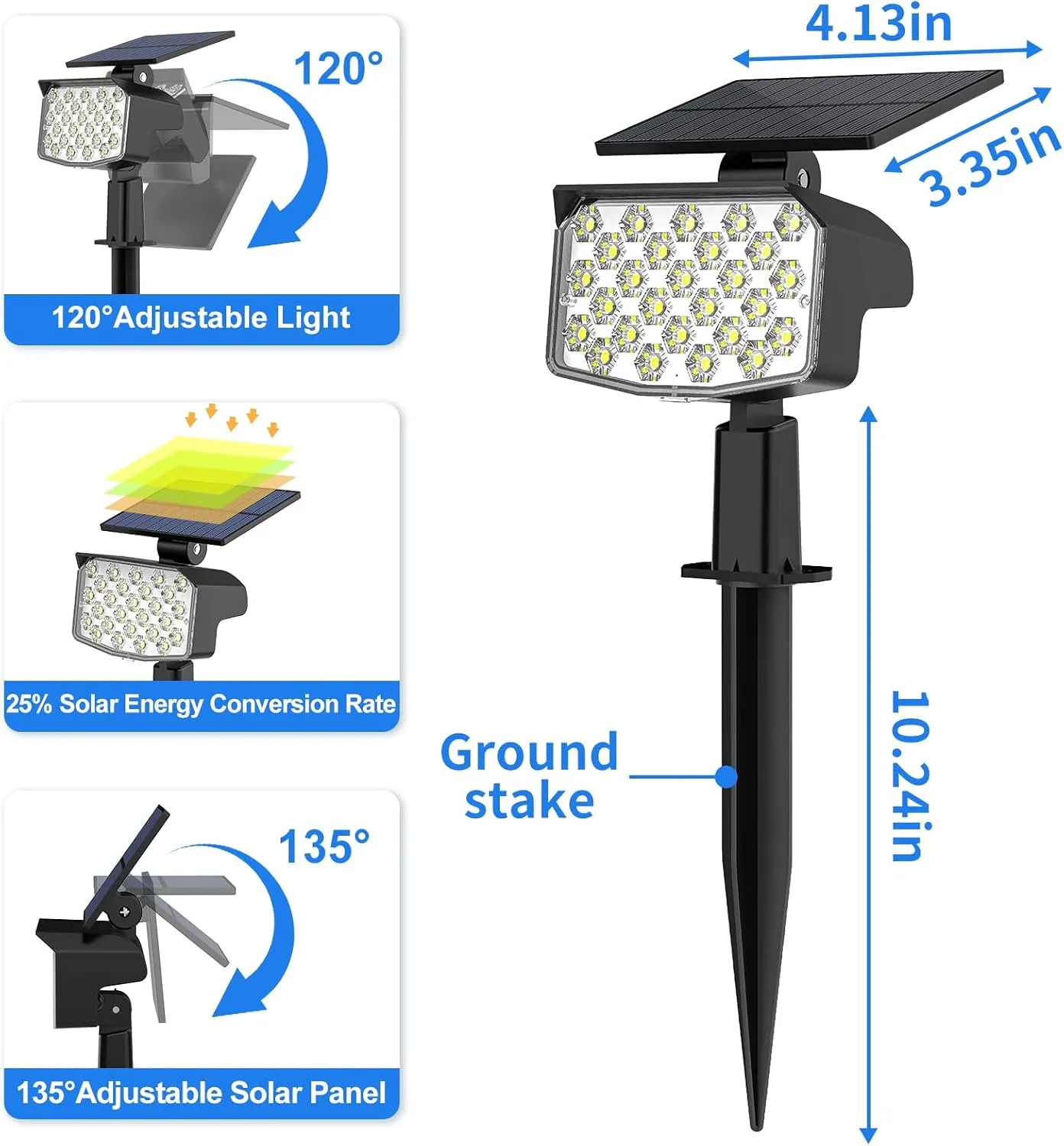 WELALO Solar Spot Lights Outdoor, [10 Pack/3 Modes] Solar Landscape Spotlights, Adjustable Solar Powered Security Lights, IP65 Waterproof Wall Lights for Walkway, Yard, Garden, Driveway (Cool White)