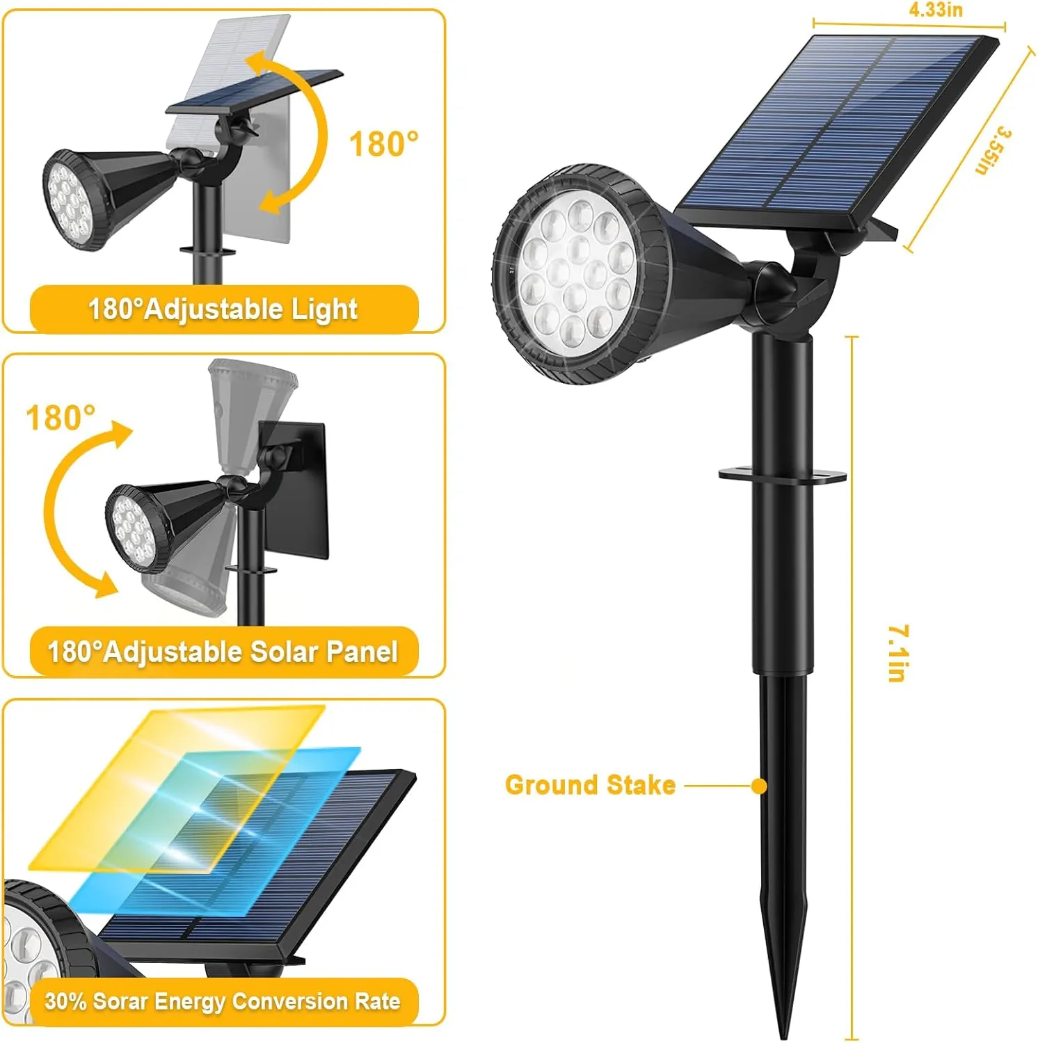 WELALO Solar Spot Lights Outdoor Waterproof for Flag, 6 Pack/4 Modes Landscape Spotlights 180° Adjustable Solar Lights Outdoor for Walkway Pathway Tree Yard Garden Wall Statue Cool White