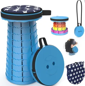 WESAPPINC Upgraded Collapsible Stool, Lightweight & Sturdy,Max 400lbs Portable Retractable Telescoping Stool Foldable Camping Stool for Adults Outdoor Hiking Garden BBQ Fishing (Blue)