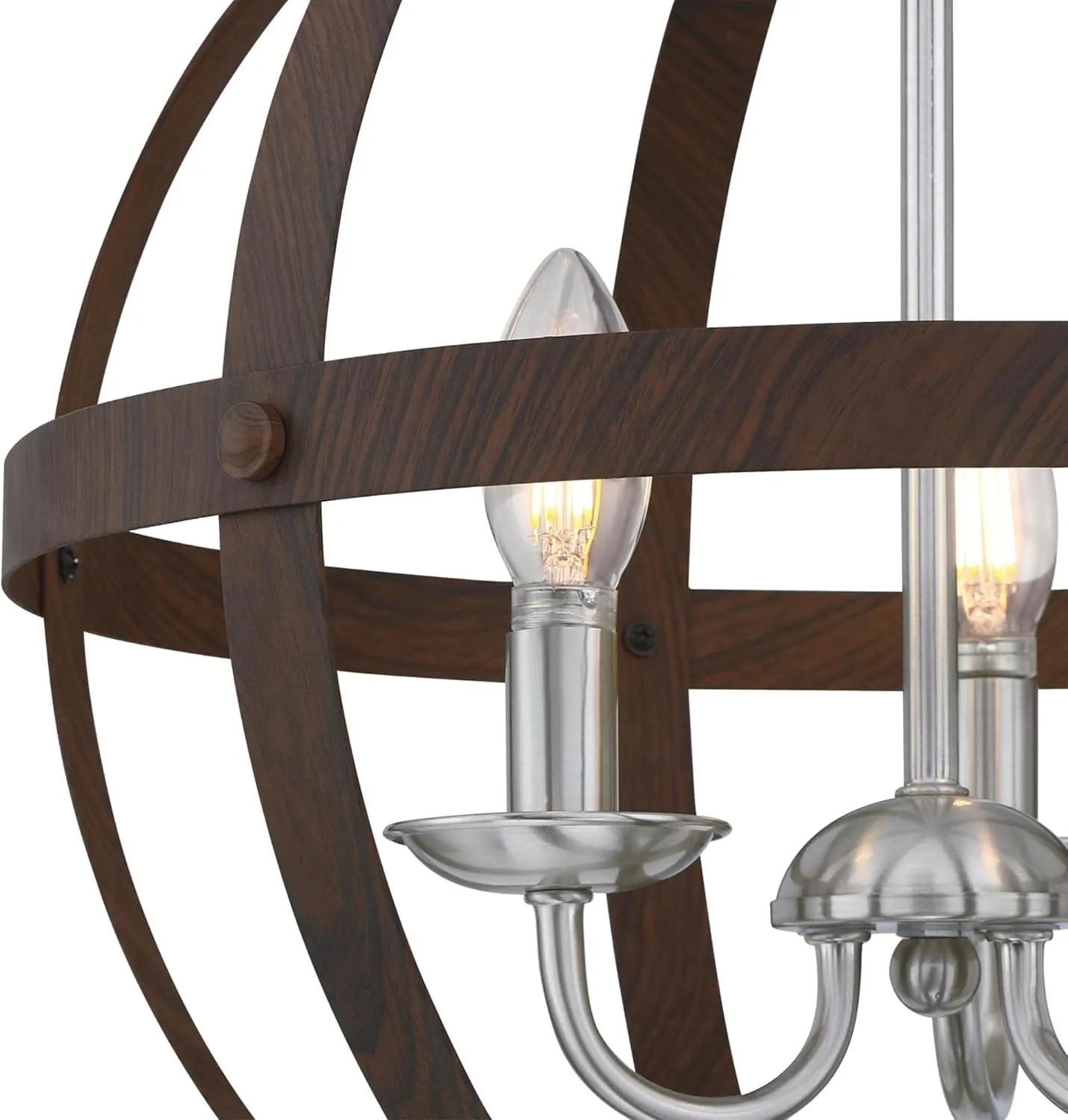 Westinghouse 6116000 Stella Mira Three-Light Pendant, Walnut and Brushed Nickel