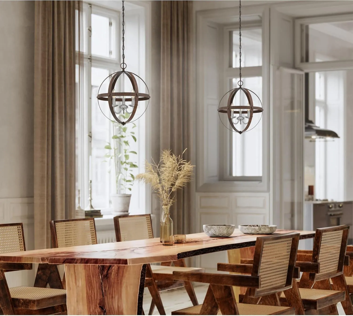 Westinghouse 6116000 Stella Mira Three-Light Pendant, Walnut and Brushed Nickel
