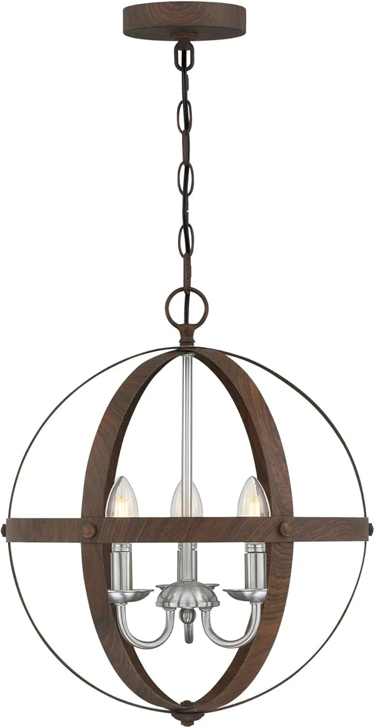 Westinghouse 6116000 Stella Mira Three-Light Pendant, Walnut and Brushed Nickel