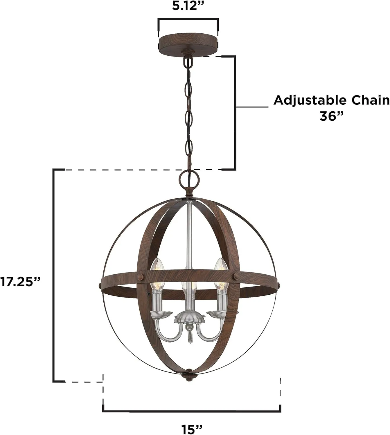 Westinghouse 6116000 Stella Mira Three-Light Pendant, Walnut and Brushed Nickel